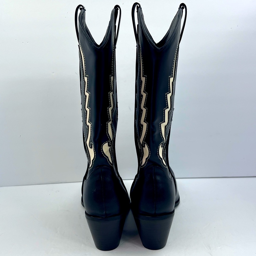 BILLINI NORVA COWGIRL BOOTS, BLACK & BONE COLOR, POINTED TOE, MAN-MADE, SIZE 10 - Picture 4 of 13
